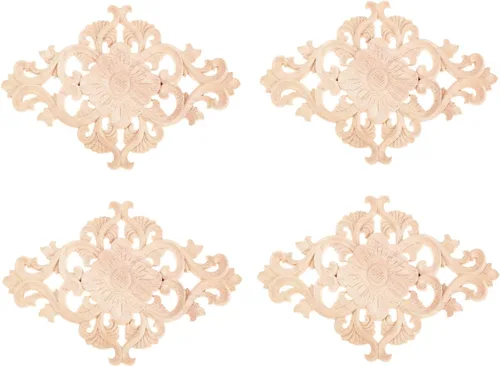 Vista 16 de MUXSAM - Apliques tallados en madera, 1 pieza decorativa de madera, calcomanías de centro de muebles sin pintar para armario, tocador, cama, puerta