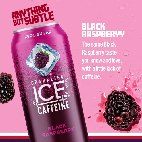 Vista 5 de Sparkling Ice + agua gaseosa de frambuesa negra con cafeína, con antioxidantes y vitaminas, azúcar cero, latas de 16 fl oz (paquete de 12) y agua