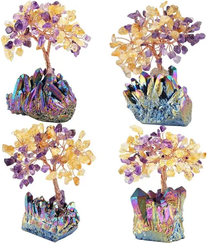 Vista 3 de mookaitedecor Bundle - 2 Artículos: Citrino y Amatista Crystal Money Tree & Titanium Coated Crystal Egg Figurines con soporte de madera