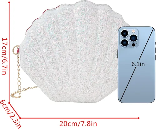 Vista 3 de Bolso de noche de concha de mar para mujer, bolso de hombro con correa de cadena de sirena, bolso de mano Seashell, Mermaid, Chain Strap