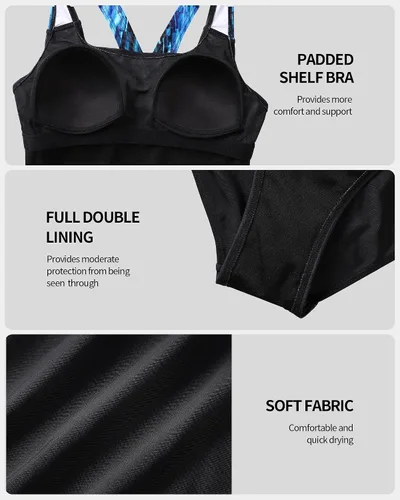 Vista 4 de beautyin vestido de baño mujer de una pieza atlético de espalda traje de baño de bloqueo