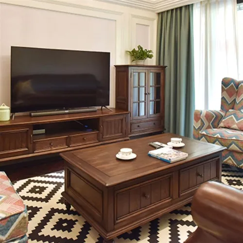 Vista 6 de Mesa auxiliar para sofá de sala de estar, mesa auxiliar clásica de madera con cajón, mesa de centro rústica rectangular de 49.6 pulgadas en nogal