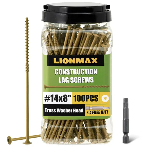 Vista 16 de LIONMAX Tornillos de retraso de 2-1/2 pulgadas, tornillo de madera estructural #14 x 2-1/2, 50 tornillos de construcción resistentes, resistentes a