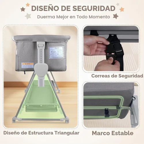 Vista 3 de BIERUM Moisés de bebé para bebé – Moisés de noche ajustable de 7 alturas con ruedas bloqueables, fácil de montar, cuna portátil con bolsa