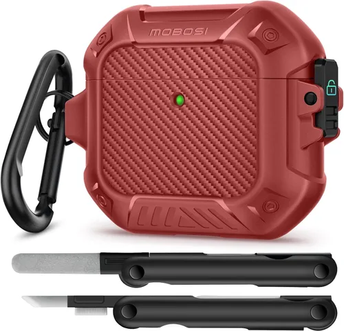 Vista 10 de MOBOSI Funda para Airpods Pro 2, compatible con AirPods Pro de 2ª/1ª generación con bloqueo, llavero y kit de limpieza, carcasa rígida protectora a