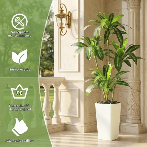 Vista 4 de Árbol de Dracaena artificial de 5 pies, plantas falsas altas para Maceta alta blanca