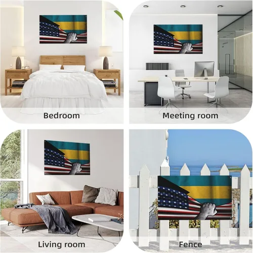 Vista 6 de Bandera estadounidense y bandera de las Bahamas de las Bahamas para exteriores de 3 x 5 pies, tres capas de tela para coser a doble cara, impresión