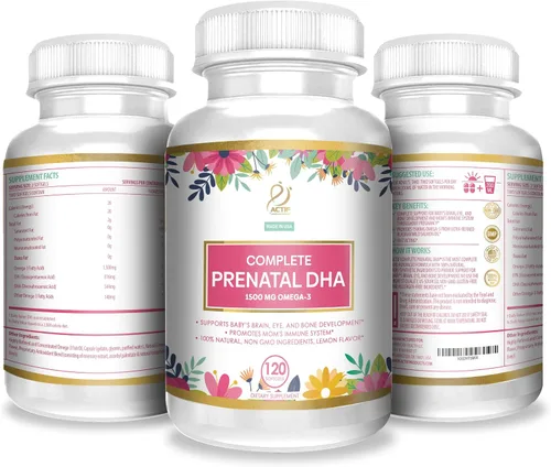 Vista 5 de Actif DHA prenatal completo con 1500 mg de omega-3, 100% natural, DHA orgánico, EPA, Omega 3 - Sin OMG, 90 gomitas