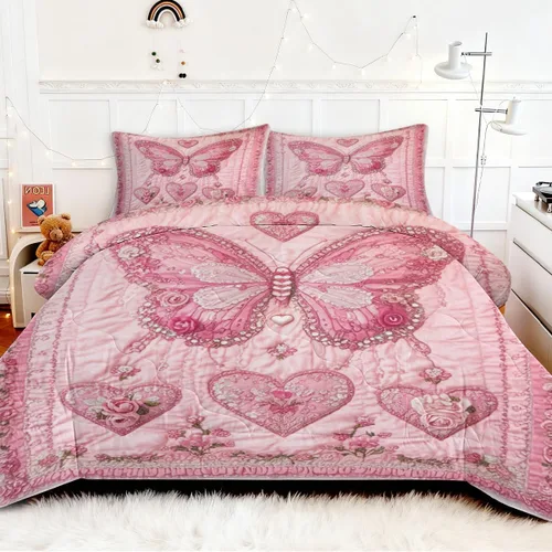 Vista 18 de Juego de edredón de mariposa tamaño individual, juego de ropa de cama estética morado, edredón de microfibra de mariposa lavanda con 2 fundas