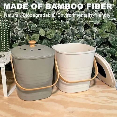 Vista 4 de Contenedor de Compost para Cocina, LALASTAR Cubo de Compost de Encimera con Tapa, Hecho de Fibra de Bambú Sostenible, Cubo de Compost