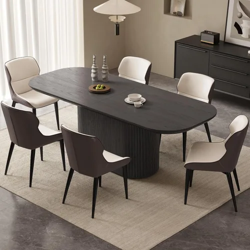 Vista 27 de Mesa de comedor ovalada de 63 pulgadas para 2-6 personas, mesa de cocina negra moderna, mesa de comedor rectangular de lujo, mesa de comedor