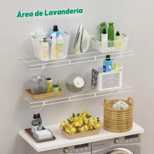 Vista 4 de HAUSHOF Estantes de Armario Montados en la Pared Paquete de 2, Estantería de Alambre Blanco de 4 pies x 12 pulgadas para Cuarto de Lavado, Armario