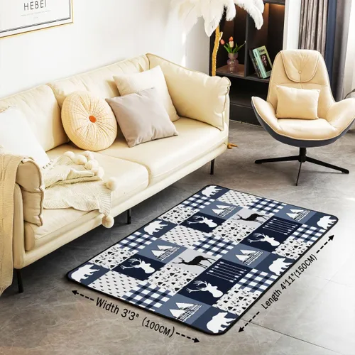Vista 3 de jejeloiu Alfombra decorativa de ciervo, alfombra bohemia de oso con alce de 3 x 5 pies, para niños, niñas, mujeres y hombres, alfombra a cuadros