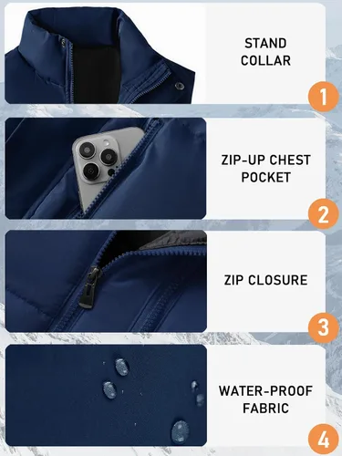 Vista 9 de XinYangNi Chaleco de invierno con forro polar para hombre, chaqueta de burbujas cálida e informal