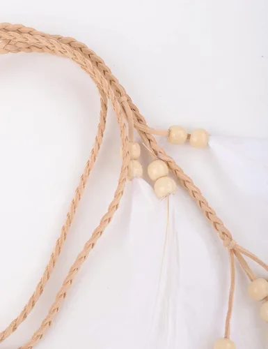 Vista 7 de Jumwrit Diadema de plumas bohemias, tocado gitano indio, diadema ajustable con borla, accesorios hippie para mujeres y niñas