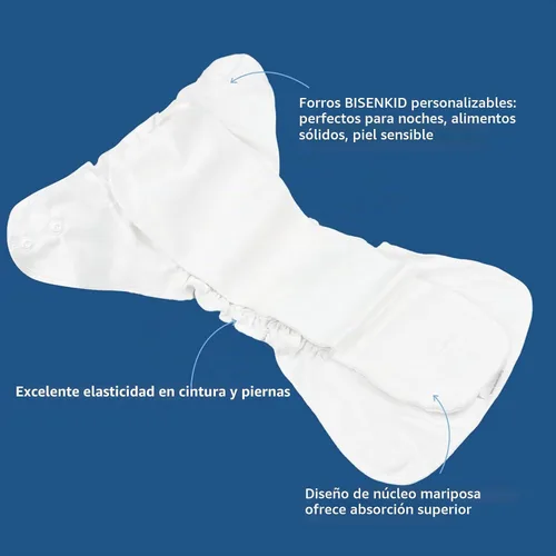 Vista 3 de BISENKID Pañal interior de tela de algodón orgánico, súper absorbente y cómodo, se utiliza con una cubierta de pañal de tela impermeable que se