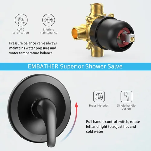 Vista 4 de EMBATHER Shower Faucet Set with Tub Spout, 2 in 1 Bathtub Faucet Set with 8 Modes Shower Head, Single-Handle Tub Faucet Set, Shower Valve and Trim