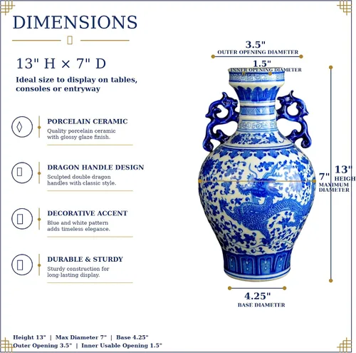 Vista 2 de Jarrón clásico de porcelana de dragón azul y blanco, Jingdezhen, China
