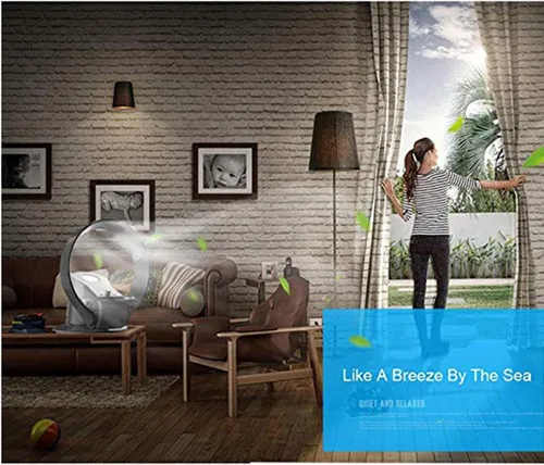 Vista 8 de Ventilador de pared sin hojas de 14 pulgadas con control remoto/temporizador, ventilador sin aspas montado en la pared/ventilador de escritorio, 7