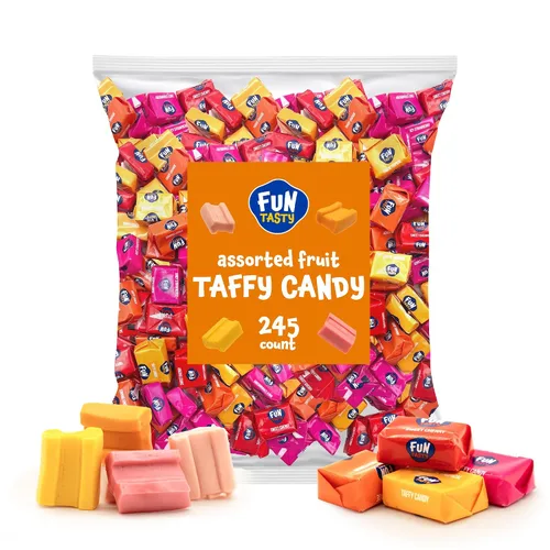 Vista 3 de Taffy Candy Bolsa de 2.2 libras – Aproximadamente 245 unidades Caramelos masticables de frutas envueltos individualmente Dulces masticables