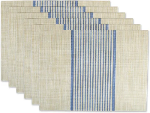 Vista 6 de DII Mantel individual tejido de PVC con rayas de granja negra