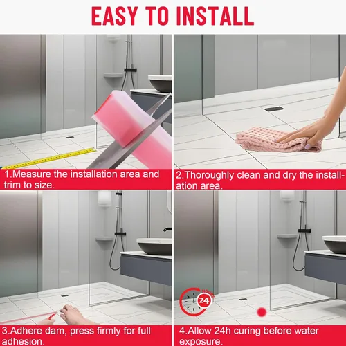 Vista 7 de Protector de agua para umbral de ducha, barrera impermeable de silicona autoadhesiva, a prueba de fugas, flexible, fácil instalación, longitud