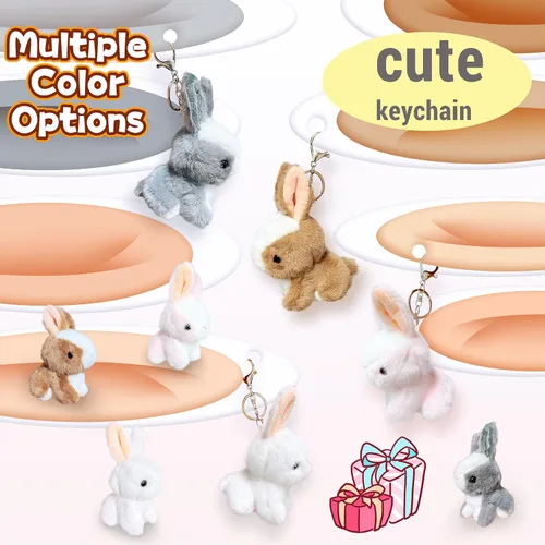 Vista 4 de Kawaite Peluches de conejo rosa para niñas, niños y adultos, mini juguetes de peluche de animales, llaveros, lindos peluches de conejo, animales
