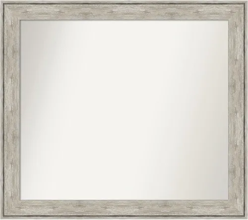 Vista 357 de Amanti Art Espejo de baño plateado para sobre el fregadero, 28 x 37 pulgadas, elegante espejo rectangular de peltre cepillado, marco de madera