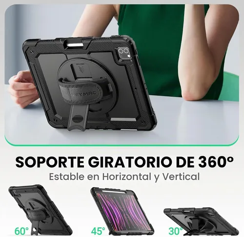 Vista 4 de SEYMAC Funda para iPad Pro 12.9 2022/2021/2020/2018, resistente protección a prueba de golpes con protector de pantalla, soporte giratorio de 360°