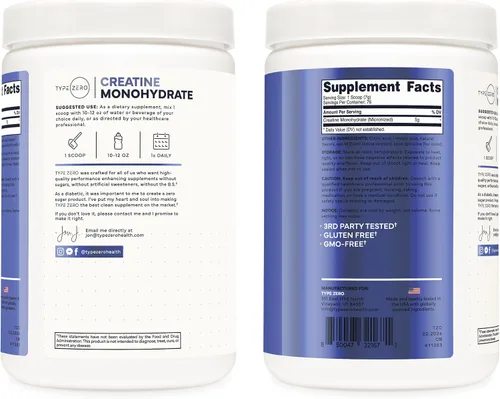 Vista 8 de Type Zero Monohidrato de creatina en polvo, 17.64 oz, sabor a frambuesa azul, sin gluten