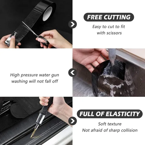 Vista 3 de CloudBuyer Protector universal para borde de puerta de automóvil, película de vinilo negro brillante 5D de fibra de carbono con protección