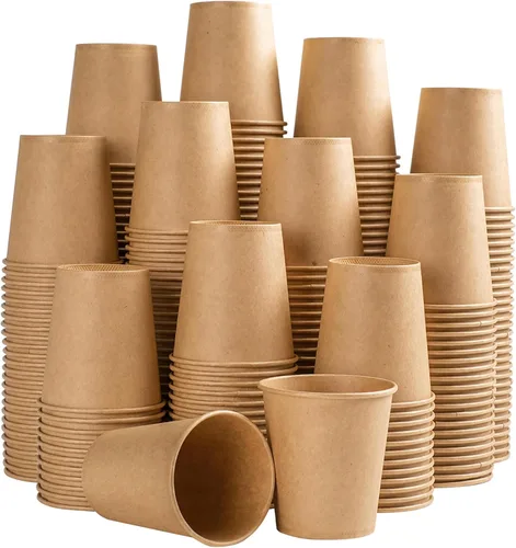 Vista 9 de Lamosi 200 paquete de tazas de papel kraft de 10 onzas, tazas de café de papel desechables marrones, tazas sin blanquear para bebidas