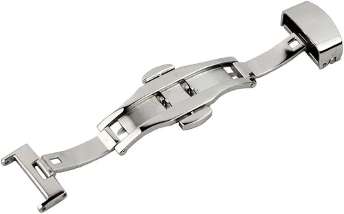 Vista 2 de RECHERE malla de reloj de pulsera de acero inoxidable con botón mariposa y hebilla desplegable