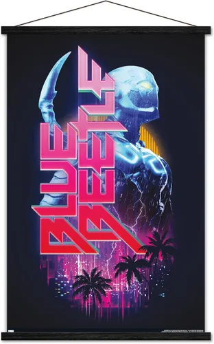 Vista 8 de Trends International DC Comics Movie Blue Beetle - Póster de pared con rayo, 22.375 x 34 pulgadas, paquete de impresión prémium y colgador de madera