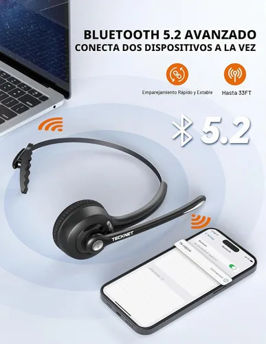 Vista 3 de TECKNET - Auriculares Bluetooth, auriculares inalámbricos con micrófono de cancelación de ruido para camionero, auriculares Bluetooth sobre la oreja