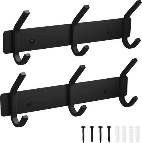 Vista 11 de VAEHOLD Perchero resistente de pared para colgar abrigos, ropa, batas, toallas y sombreros, con 3 ganchos, color negro