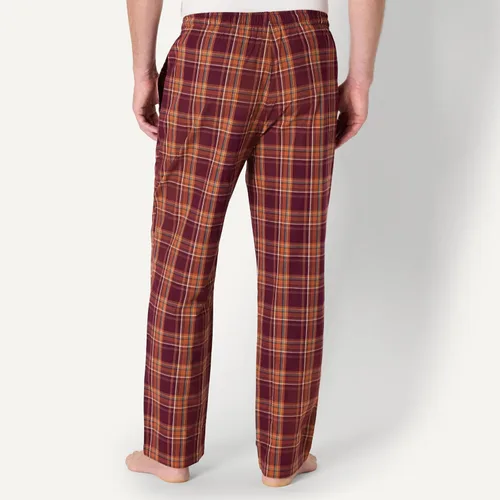 Vista 4 de Amazon Essentials Pantalón de pijama tejido de corte recto con bolsillos para hombre Tartán mezcla de óxido burdeos