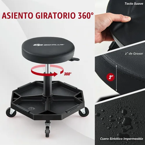 Vista 6 de Goplus Taburete mecánico con ruedas, bandeja magnética para herramientas Negro