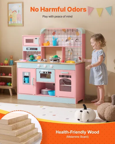 Vista 6 de VEVOR Cocina de Juguete de Madera, Cocina de Juego para Niños con Luces y Sonidos, Cocina Infantil con Máquina de Hielo, Horno, Fregadero