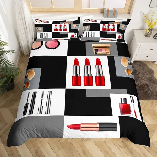 Vista 10 de Erosebridal Juego de funda de edredón de baloncesto, tamaño individual, color negro y rojo, juego de ropa de cama con bola 3D para niños, niños