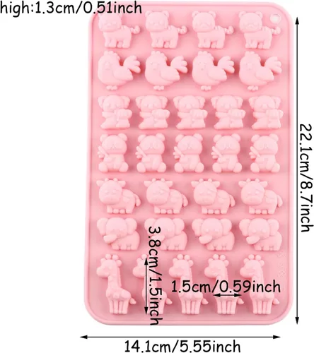 Vista 5 de Molde de goma animal de silicona para dulces, pollo, tigre, koala, panda, vaca, elefante, jirafa, gomosa