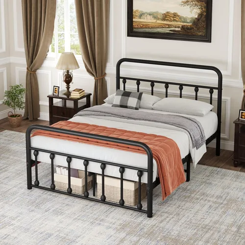 Vista 4 de erosoei Base de cama matrimonial completa de metal con espacio de almacenamiento, base de cama de acero de 74.8 pulgadas con almohadillas