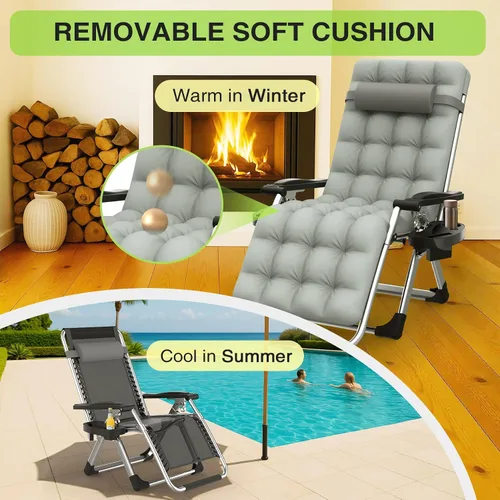 Vista 4 de Suteck Silla de Gravedad Cero, Silla de Camping Reclinable con Cojín Removible, Bloqueo Mejorado y Portavasos, Sillas Reclinables de Patio Plegables