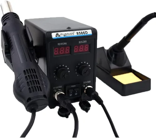 Vista 6 de 8586D Estación de soldadura de 110 V, estación de retrabajo de aire caliente SMD con pantalla LCD dual digital 2 en 1 y soldador, 750 W