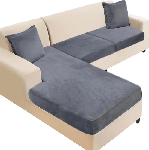 Vista 58 de NAISI Fundas de cojín de sofá de terciopelo elásticas de 1 pieza, fundas de asiento de sofá o respaldo, fundas suaves individuales para sofá Beige