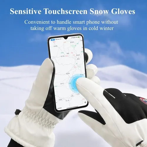 Vista 4 de Guantes de nieve de esquí de invierno para hombres, mujeres, jóvenes Guantes de calentamiento de manos impermeables para pantalla táctil y clima