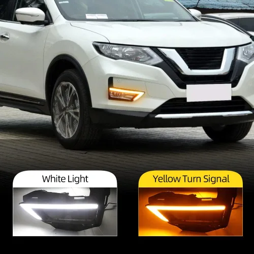 Vista 2 de BAKUGO 2 unids luz diurna niebla lámpara cubierta DRL luz de señal de giro para Nissan X-Trail Rogue 2017 2018 2019 2020