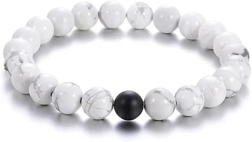 Vista 3 de ZC LI JEWELRY Pulsera de piedra natural con cuentas de ágata negra mate para él y ella