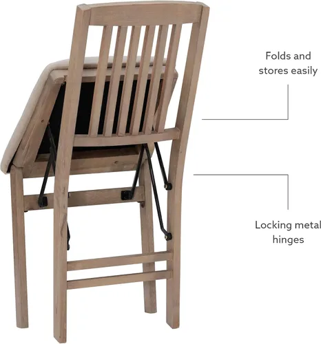 Vista 8 de Linon Keira - Juego de 2 sillas plegables de madera rústica natural con asiento tapizado beige y respaldo de misión