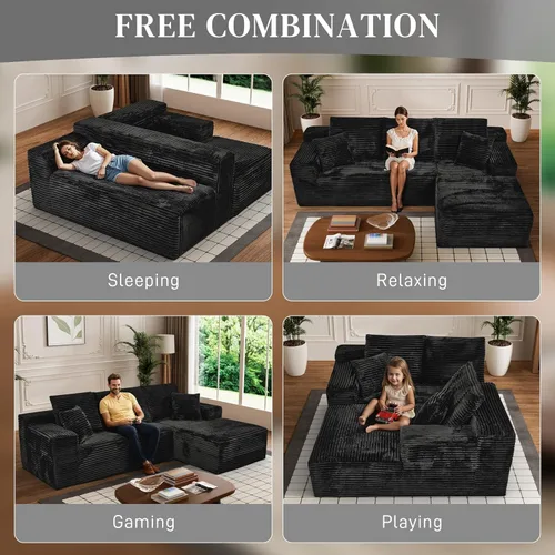 Vista 3 de Sofás deshuesados de 108 pulgadas para sala de estar, en forma de L, cómodo sofá modular de espuma viscoelástica seccional sin hueso, no requiere